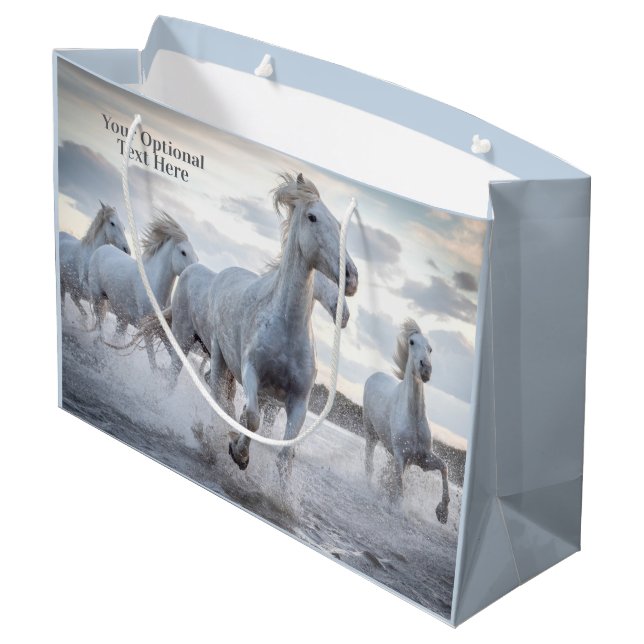 Custom text White Horses Large Gift Bag (Back Angled)
