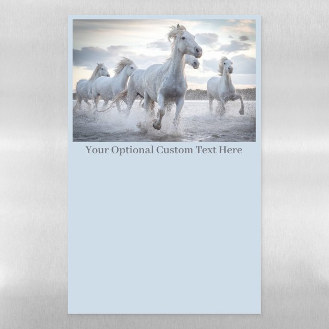 Custom Text White Horses Magnetic Dry Erase Sheet (Vertical)