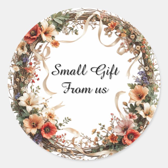 🌸 Custom Text Wildflower Floral Wreath  🌸 Classic Round Sticker (Front)