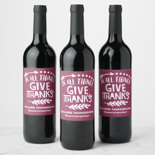Custom Text  Wine Name Thanksgiving Magenta Wine Label
