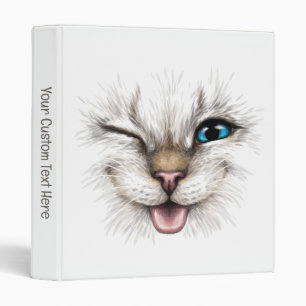 Custom Text Winking Cat 3 Ring Binder