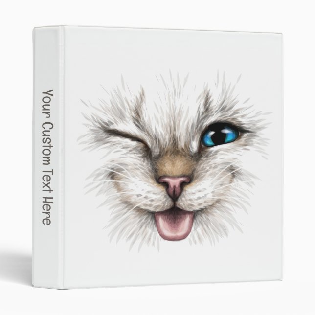 Custom Text Winking Cat 3 Ring Binder (Front/Spine)