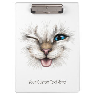 Custom Text Winking Cat Clipboard