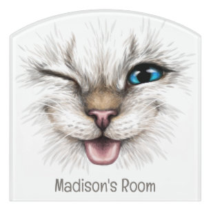 Custom Text Winking Cat Door Sign