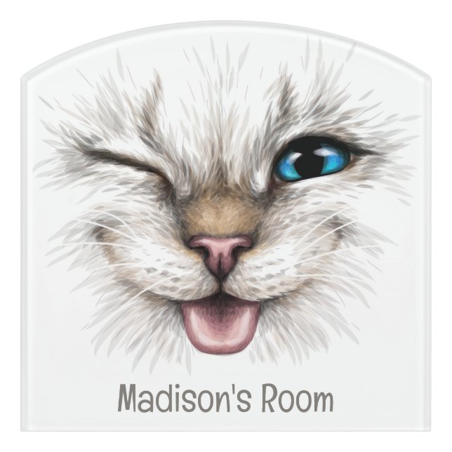 Custom Text Winking Cat Door Sign (Contour Front)