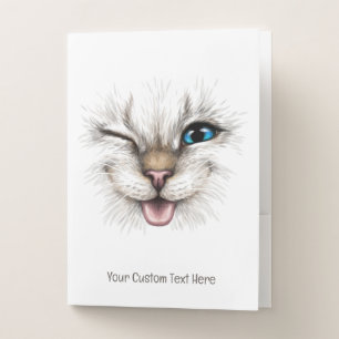Custom Text Winking Cat Pocket Folder