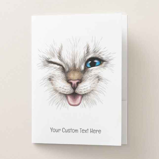 Custom Text Winking Cat Pocket Folder (Front)