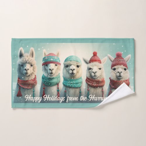 Custom Text Winter Llamas Hand Towel