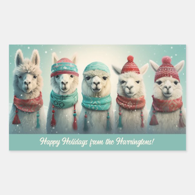 Custom Text Winter Llamas Rectangular Sticker (Front)