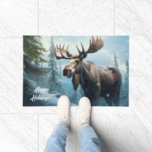 Custom Text Winter Moose Doormat