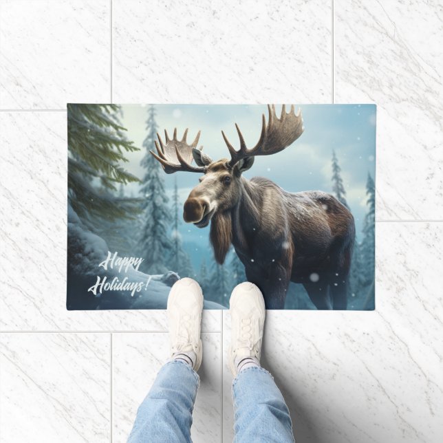 Custom Text Winter Moose Doormat (Indoor)