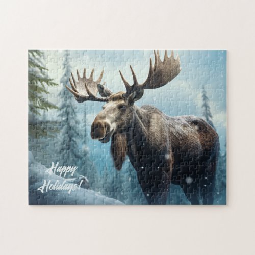 Custom Text Winter Moose Jigsaw Puzzle