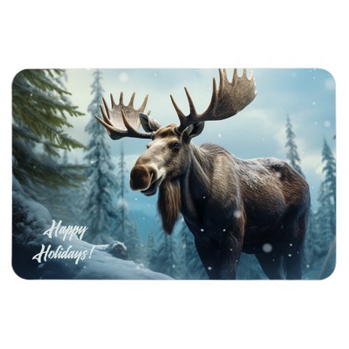 Custom Text Winter Moose Magnet