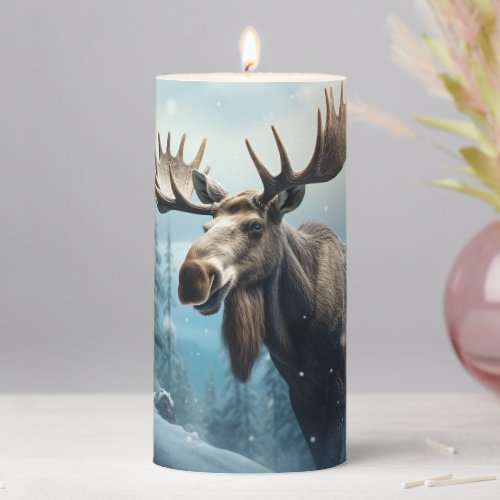 Custom Text Winter Moose Pillar Candle