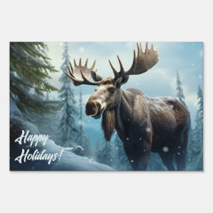 Custom Text Winter Moose Sign