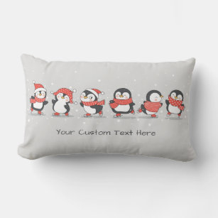 Custom text Winter Penguins Lumbar Pillow