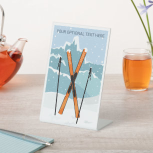 Custom Text Winter Skiing Pedestal Sign
