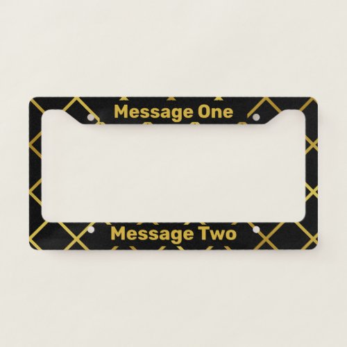 Custom Text with Faux Gold Pattern on Black License Plate Frame