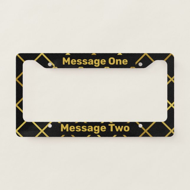 Custom Text with Faux Gold Pattern on Black License Plate Frame (Front)