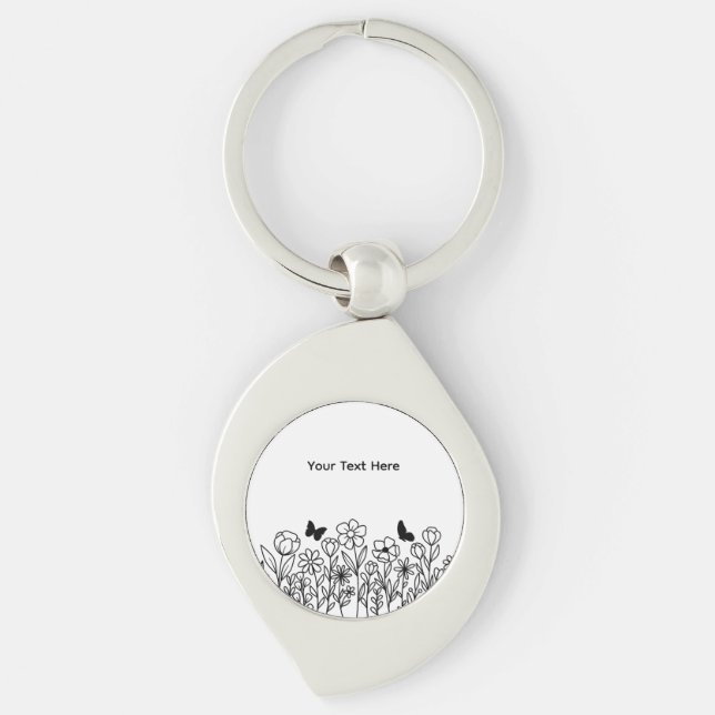 Custom Text with Flowers Keychain (Front)