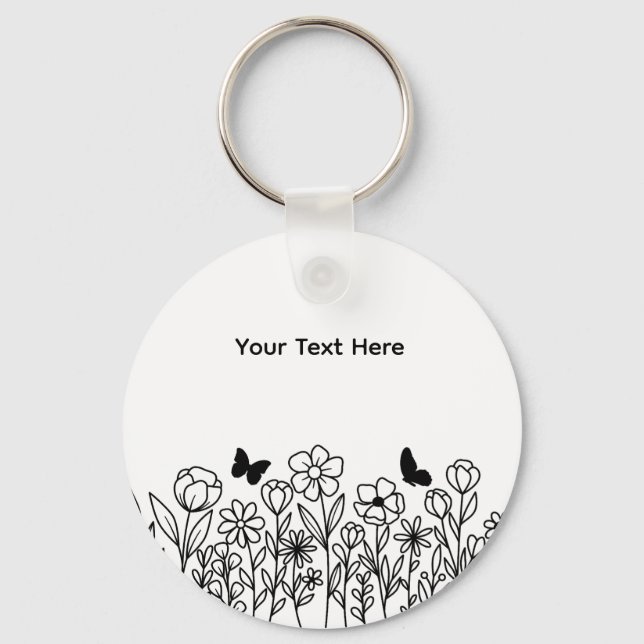 Custom Text with Flowers Keychain (Front)