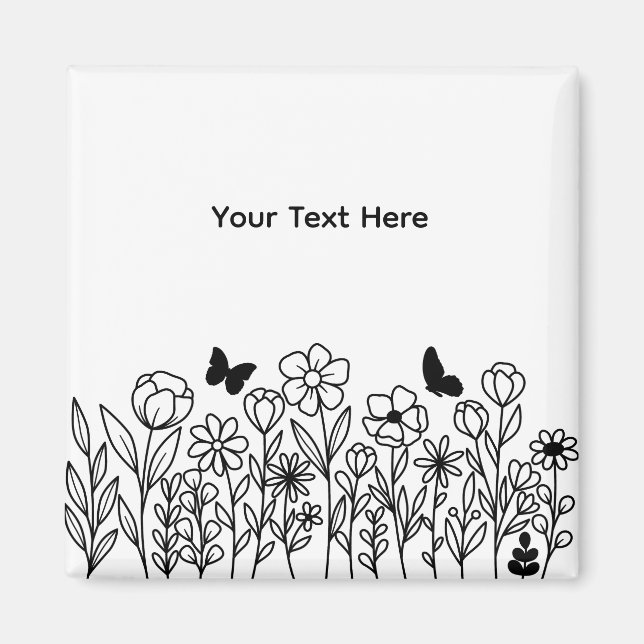 Custom Text with Flowers Magnet (Front)