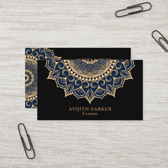 Custom Text with luxury mandala Business Card (Front/Back In Situ)