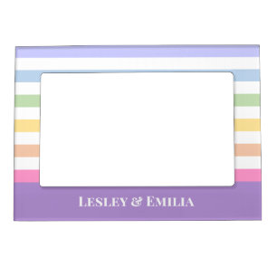 Custom Text with Pastel Rainbow Stripes Magnetic Frame