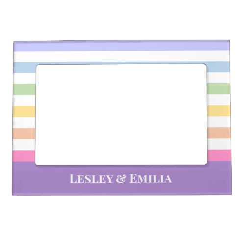 Custom Text with Pastel Rainbow Stripes Magnetic Frame