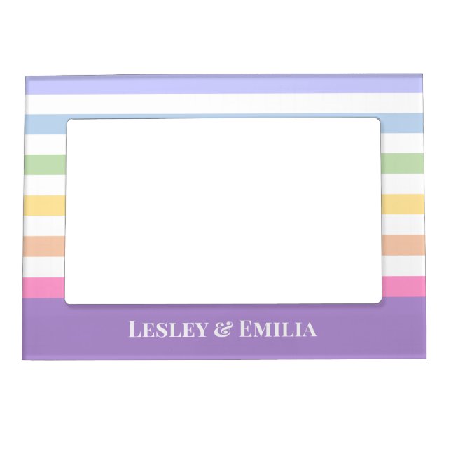 Custom Text with Pastel Rainbow Stripes Magnetic Frame (Front)