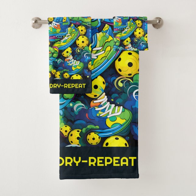 Custom text with Psychedelic pickleballs Bath Towel Set (Insitu)
