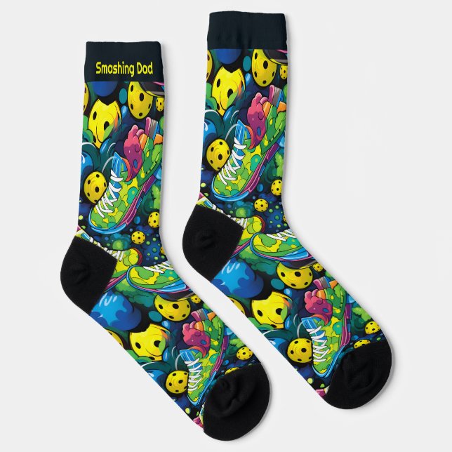 Custom text with Psychedelic pickleballs Socks (Right)