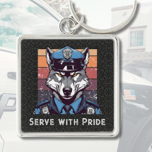 Custom Text Wolf Gifts for Police Officers Dad Him Keychain