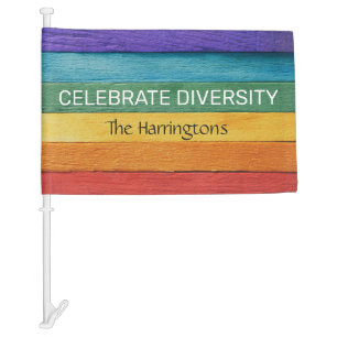 Custom Text Wood-Textured Rainbow Flag