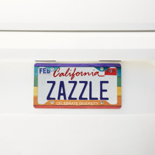 Custom Text Wood-Textured Rainbow Flag License Plate Frame