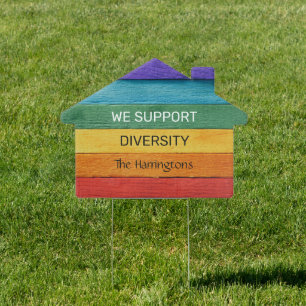 Custom Text Wood-Textured Rainbow Flag Sign