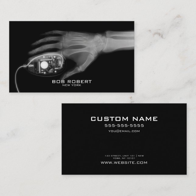 CUSTOM TEXT - X-Ray Skeleton Hand & Computer Mouse Business Card (Front/Back)