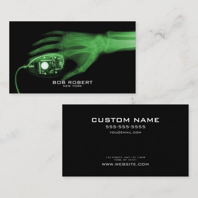 CUSTOM TEXT - X-Ray Skeleton Hand & Computer Mouse Business Card (Front/Back)