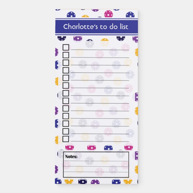 Custom text 💛Yellow and 💜purple pickleball  Magnetic Notepad (Front)