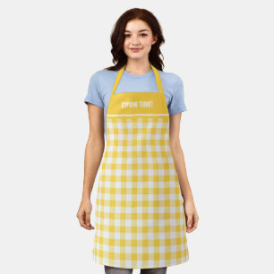 Custom Text Yellow and White Buffalo Plaid Apron