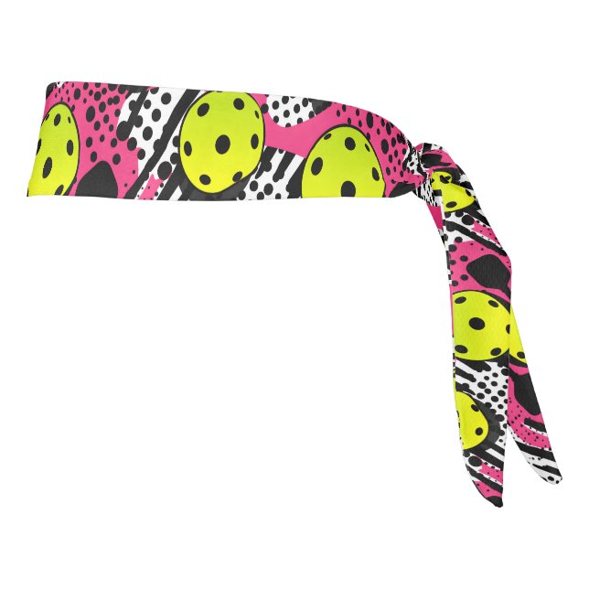 Custom text yellow pickleballs on pink tie headband (Rotate 90)