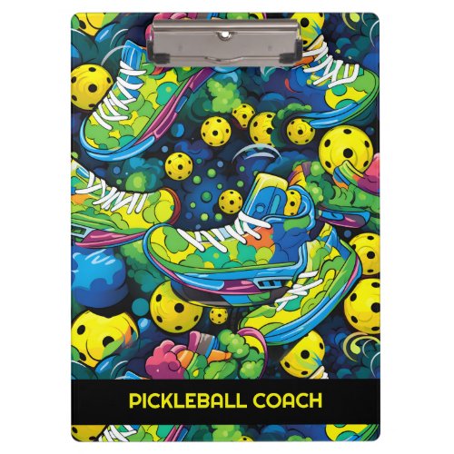 Custom text Yellow Psychedelic pickleballs Clipboard