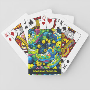 Custom text Yellow Psychedelic pickleballs Playing Cards