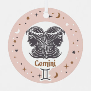 Custom Text Zodiac Sign Gemini Metal Ornament