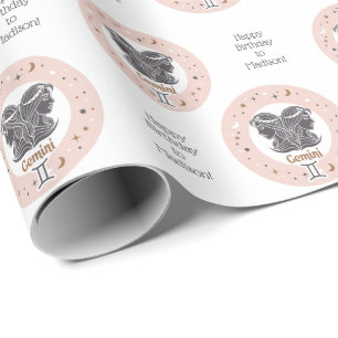 Custom Text Zodiac Sign Gemini Wrapping Paper