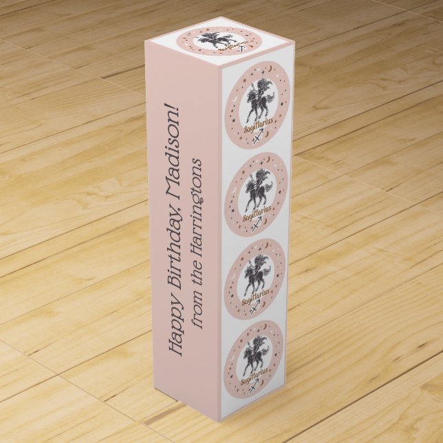 Custom Text Zodiac Sign Sagittarius Wine Box (Front)