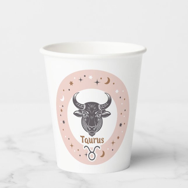 Custom Text Zodiac Sign Taurus Paper Cups (Front)
