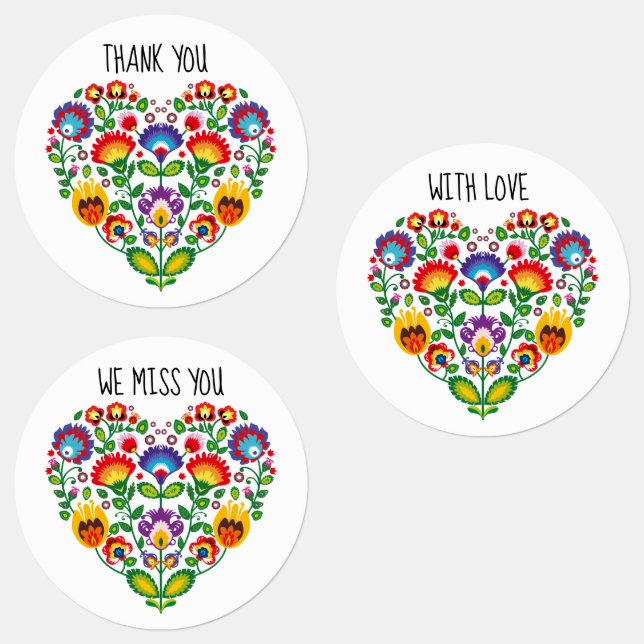 Custom text💗Cute polish Folk Wycinanki heart Labels (Group)