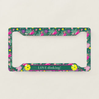 Custom text🤩Tropical party with pickleball, License Plate Frame