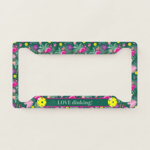 Custom textTropical party with pickleball  License Plate Frame